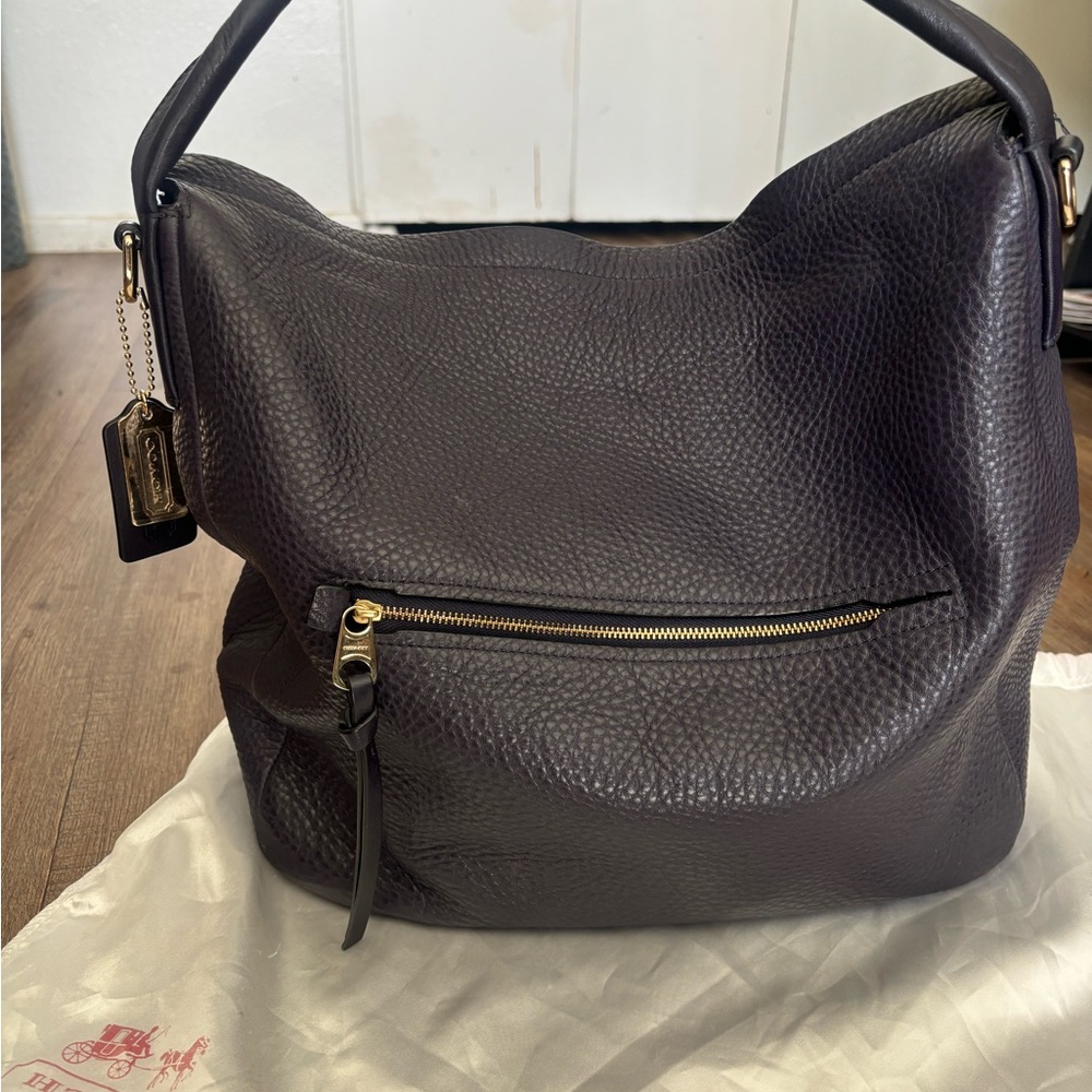 Coach Elegant Black Leather Hobo Bag with Dust bag